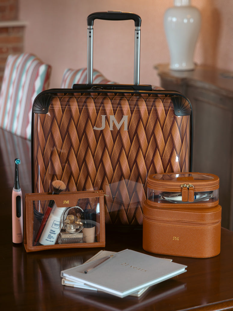 Woven Style Leather Brown Business Luggage