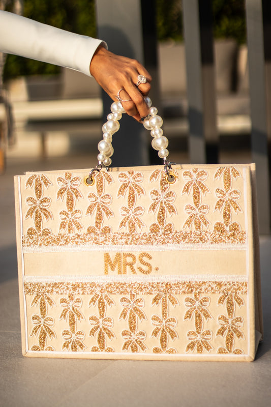 The Juliana Golds Beaded Tote with Pearl Handles