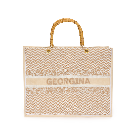 The Juliana Neutral Ziggy Beaded Tote