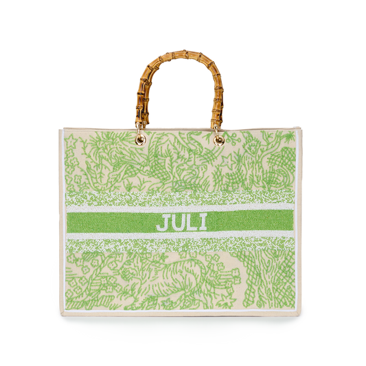 The Juliana Lime Jungle Beaded Tote