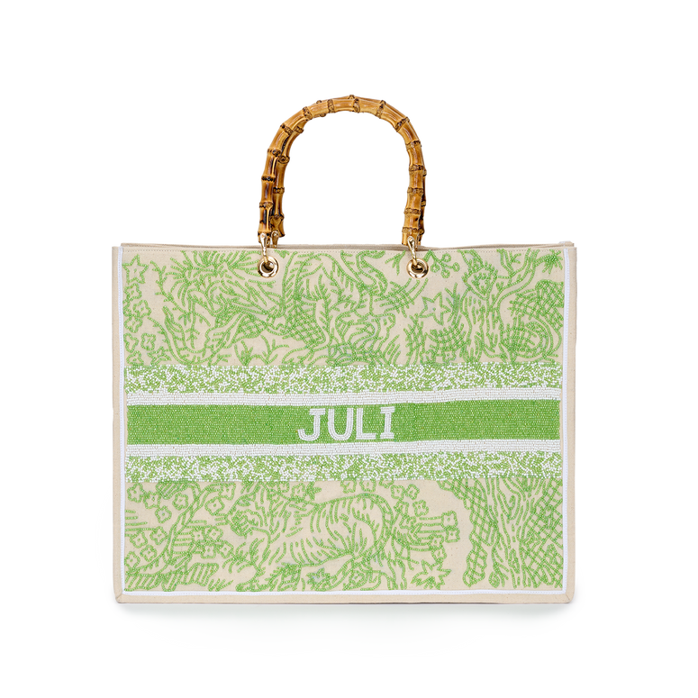 The Juliana Lime Jungle Beaded Tote