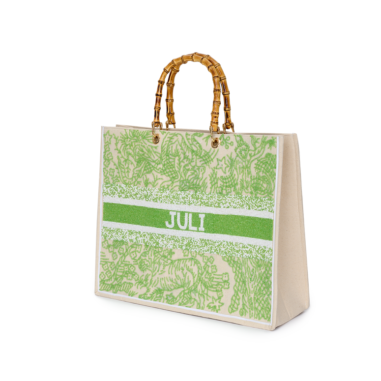 The Juliana Lime Jungle Beaded Tote