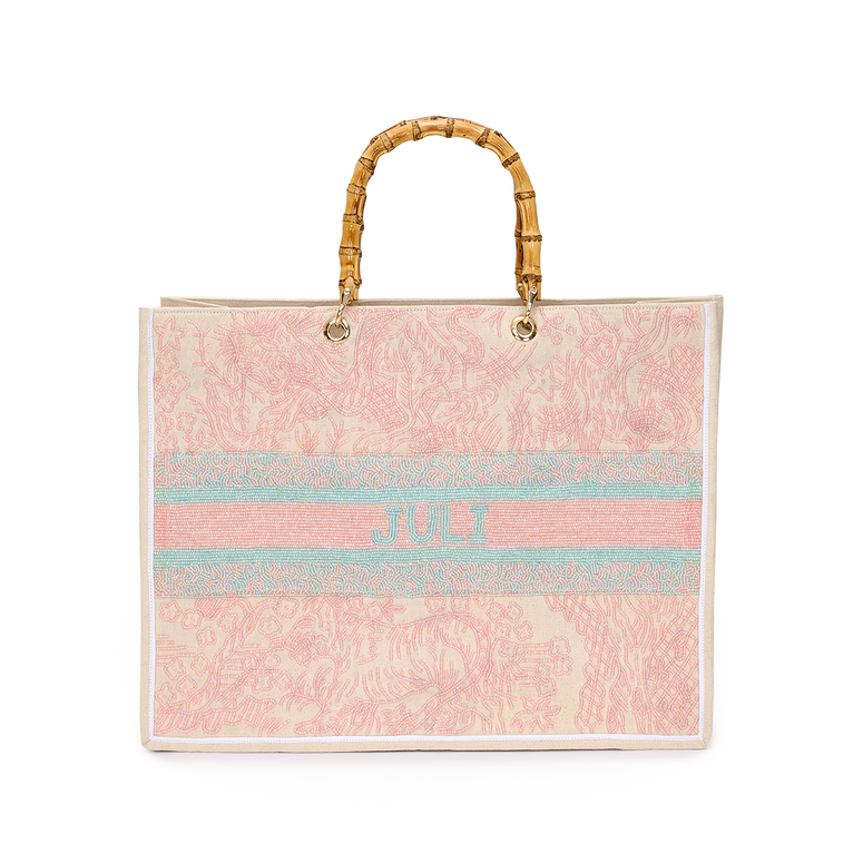 The Juliana Pastel Pink and Green Beaded Tote