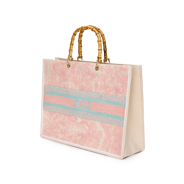 The Juliana Pastel Pink and Green Beaded Tote