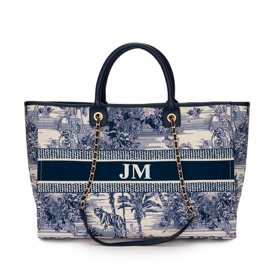 Isabella Navy Tote with Chain