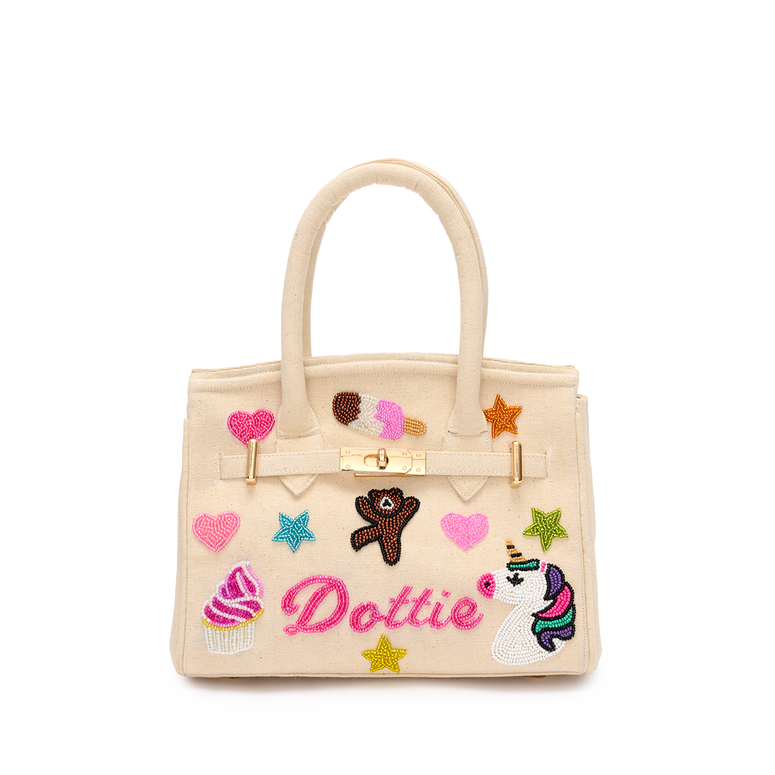 Mabel Canvas Tote with Beaded Name & Emojis