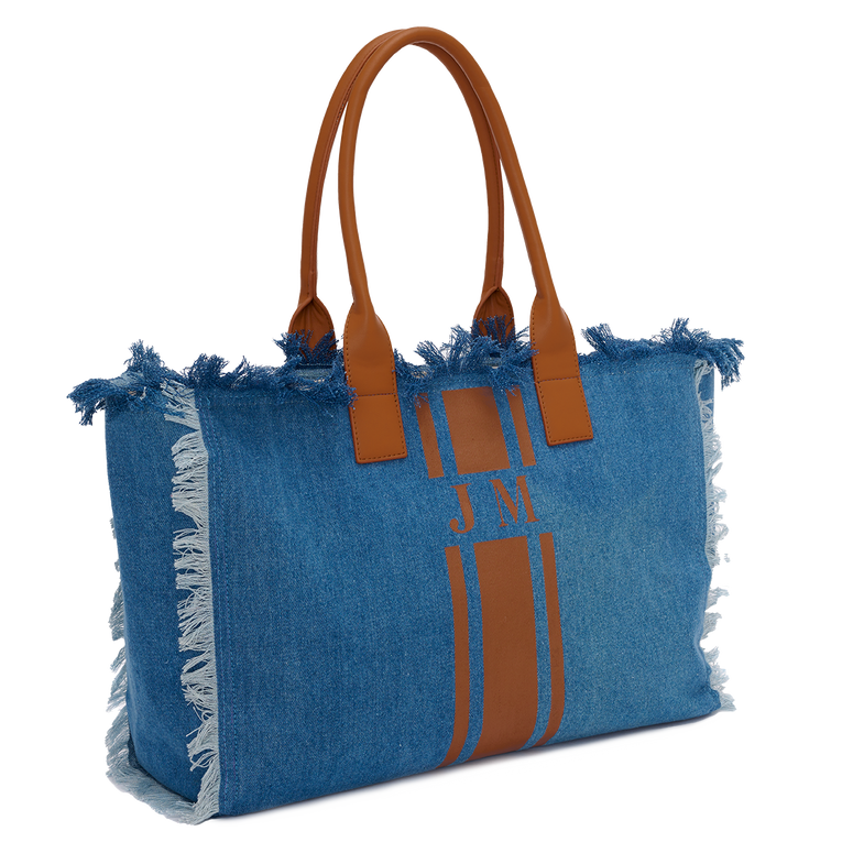 The Lily Fringe Tote - Denim and Tan