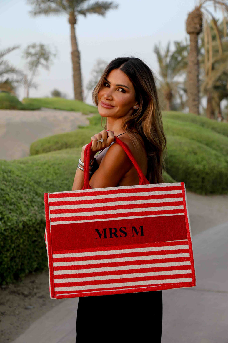 Stripy Canvas Tote - Red