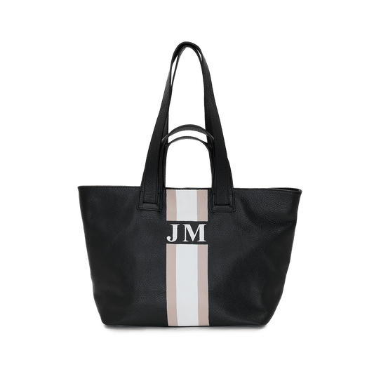 Black with Taupe Leather Double Handled Tote_