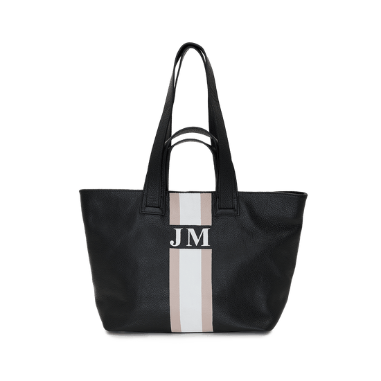 Black with Taupe Leather Double Handled Tote_