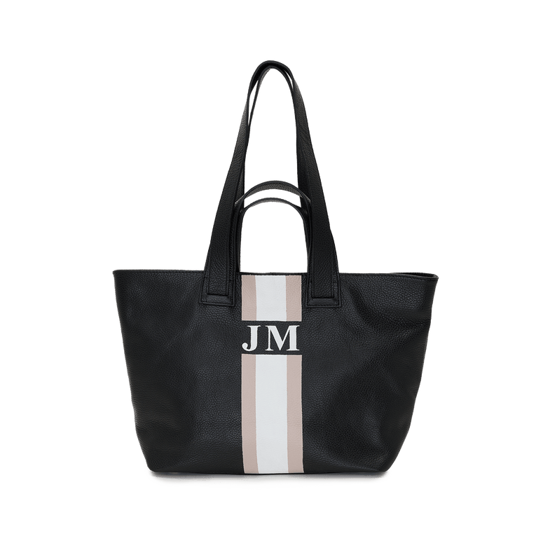 Black with Taupe Leather Double Handled Tote_