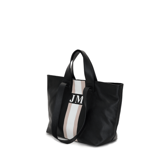 Black with Taupe Leather Double Handled Tote_