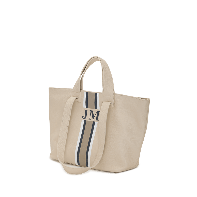 Cream Leather Double Handled Tote with Classic Stripes_