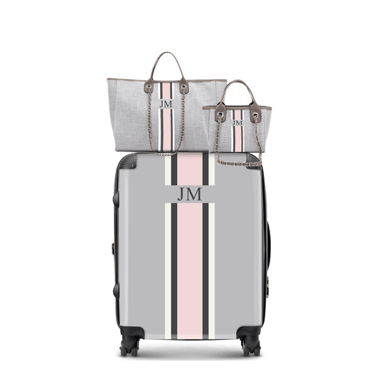 French Grey & Pink Trio Luggage Set_bags