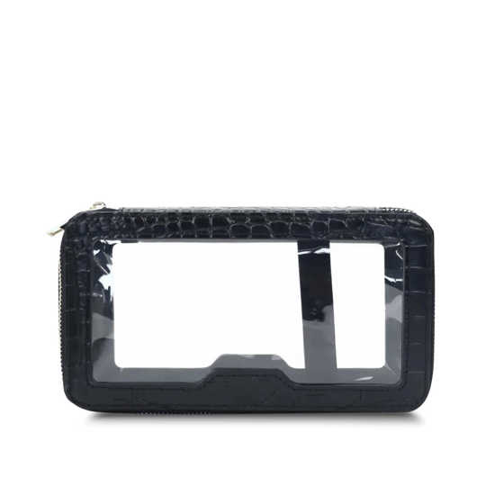 L&B Transparent Rectangular Makeup Bag - Black Croc Effect_bags