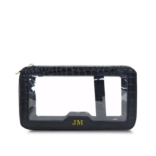 L&B Transparent Rectangular Makeup Bag - Black Croc Effect_bags