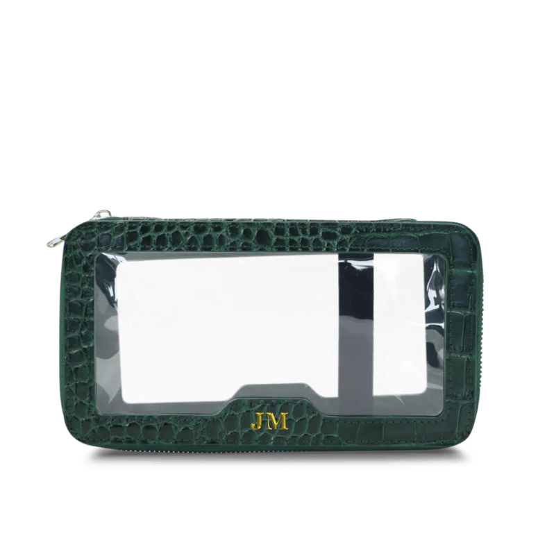 L&B Transparent Rectangular Makeup Bag - Green Croc Effect_bags