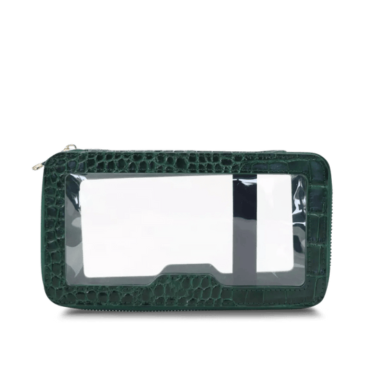 L&B Transparent Rectangular Makeup Bag - Green Croc Effect_bags