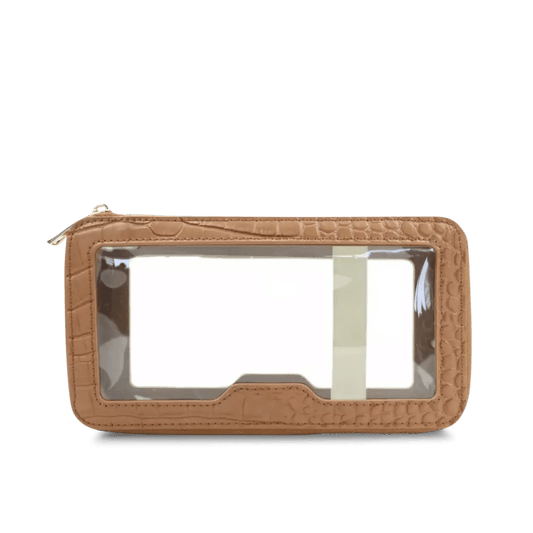 L&B Transparent Rectangular Makeup Bag - Tan Croc Effect_bags