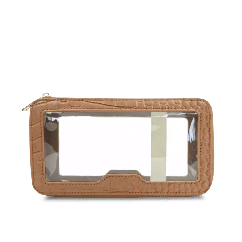 L&B Transparent Rectangular Makeup Bag - Tan Croc Effect_bags