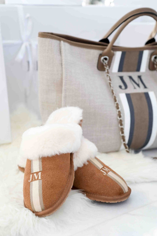 Lily & Bean Cosy Sheepskin Slippers - Stripes_