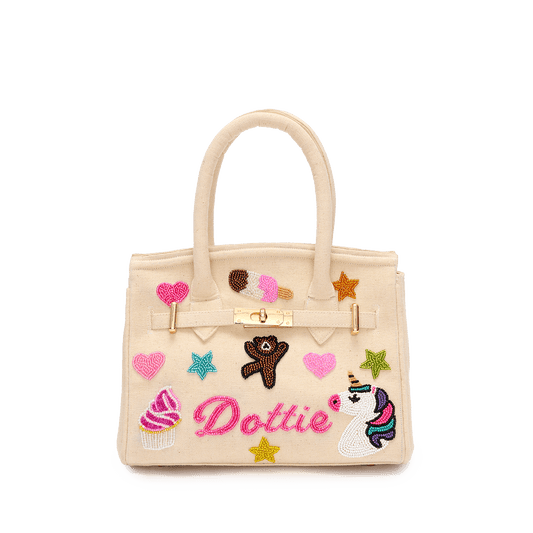 Mabel Canvas Tote with Beaded Name & Emojis_