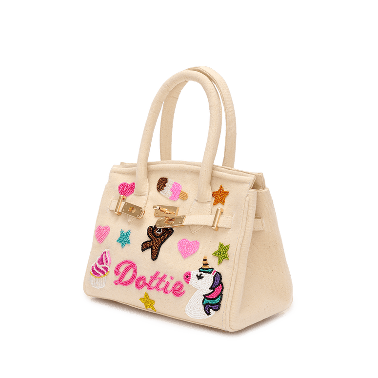 Mabel Canvas Tote with Beaded Name & Emojis_