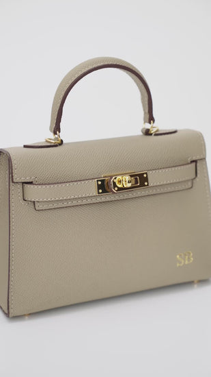 Lily & Bean Hettie Mini Bag - Tan with Initials & fabric Patterned Str