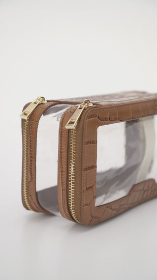Lily & Bean Transparent Rectangular Makeup Bag Tan Crocodile Effect