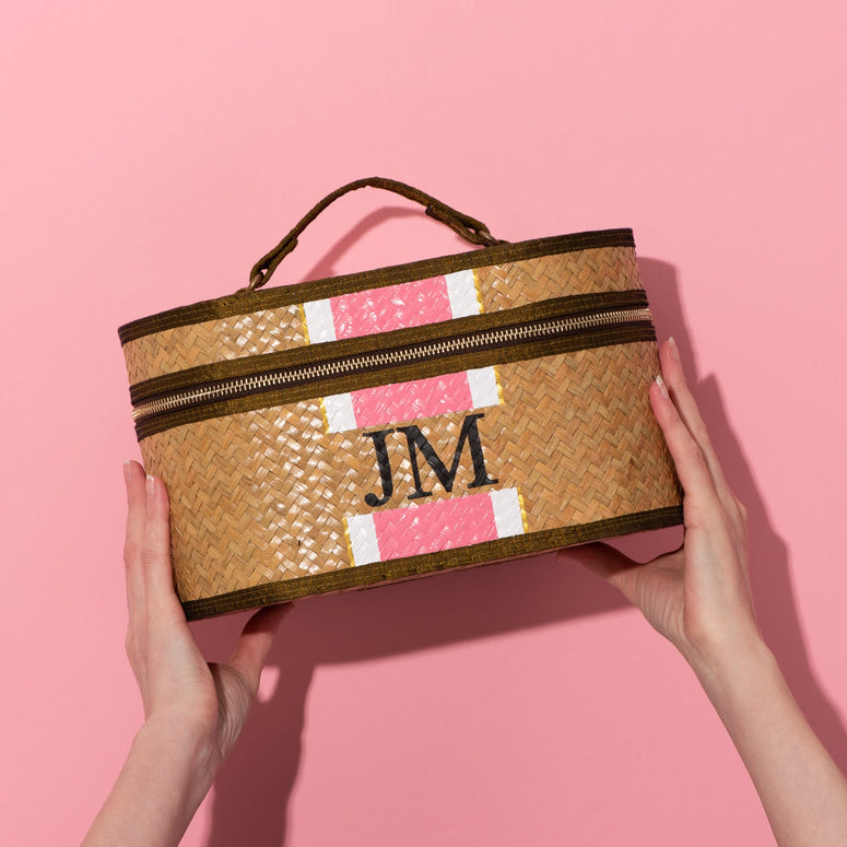 Straw Vanity Case - Pink & White_bags