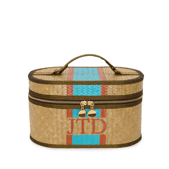 Straw Vanity Case - Turquoise & Tan_bags