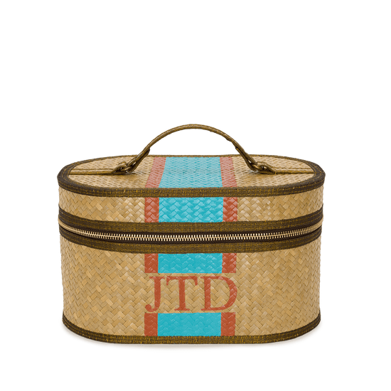 Straw Vanity Case - Turquoise & Tan_bags