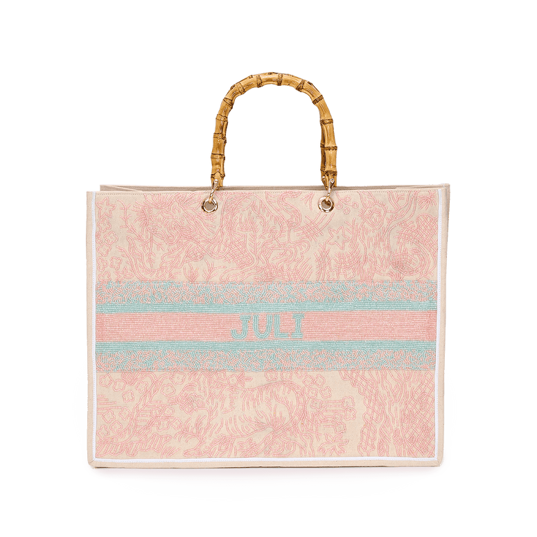 The Juliana Pastel Pink and Green Beaded Tote_bags