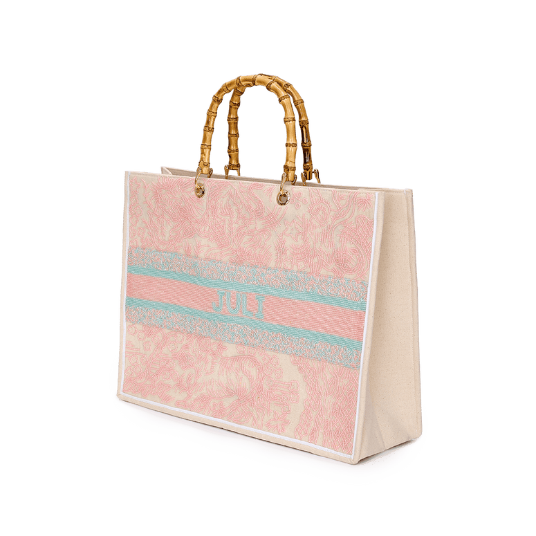 The Juliana Pastel Pink and Green Beaded Tote_bags