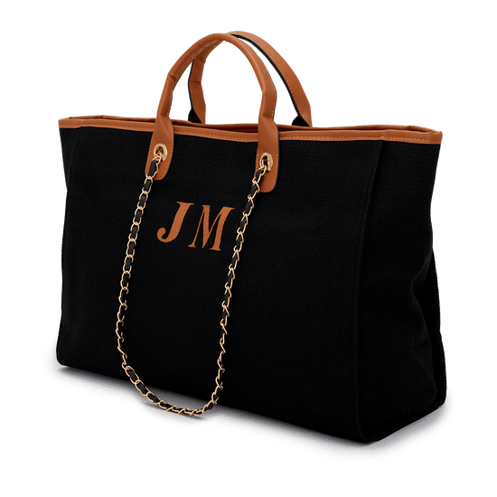 The Lily Canvas Jumbo - Black and Tan - Initials Only_bags