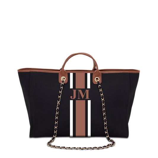 The Lily Canvas Jumbo - Black with Tan and White_bags