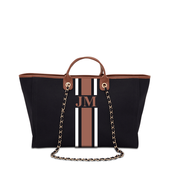 The Lily Canvas Jumbo - Black with Tan and White_bags