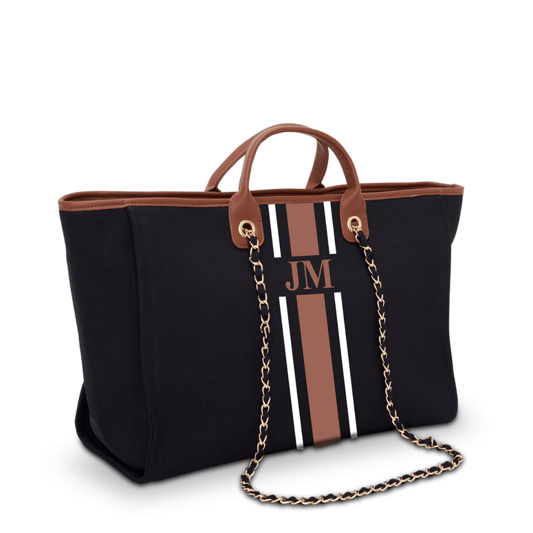 The Lily Canvas Jumbo - Black with Tan and White_bags