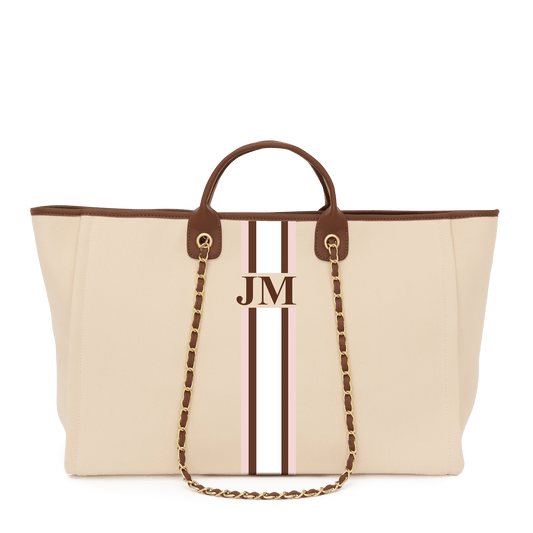 The Lily Canvas Jumbo - Cream with Dark Tan Handles - Design Your Own_bags