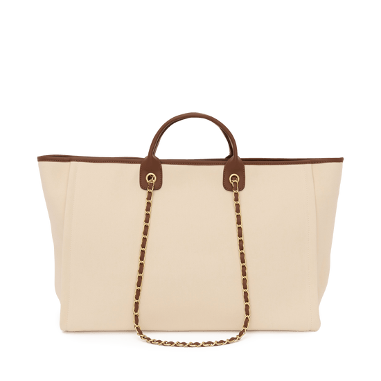 The Lily Canvas Jumbo - Cream with Dark Tan Handles - Design Your Own_bags