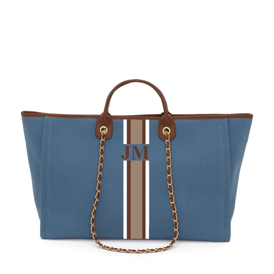 The Lily Canvas Jumbo - Dark Denim with Dark Tan Handles_bags