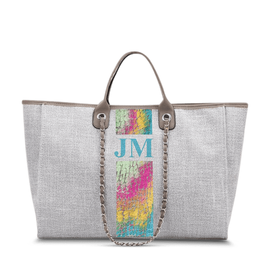 The Lily Canvas Jumbo - French Grey - Rainbow Snake Pattern_bags