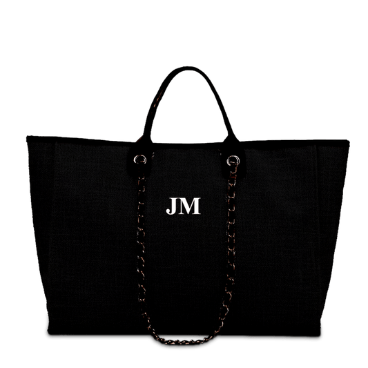 The Lily Canvas Jumbo - Jet Black with White Initials_bags