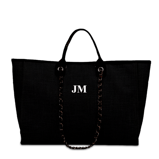 The Lily Canvas Jumbo - Jet Black with White Initials_bags