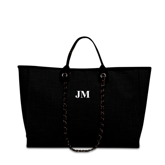 The Lily Canvas Jumbo - Jet Black with White Initials_bags