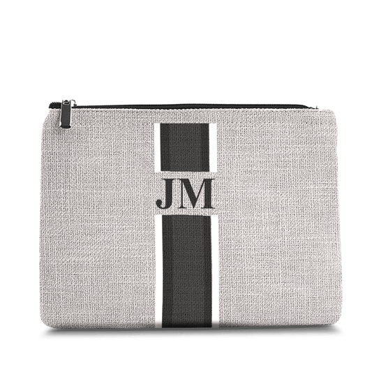 The Lily Canvas Makeup Bag - Washed Grey with White, Grey and Black Stripes_bags