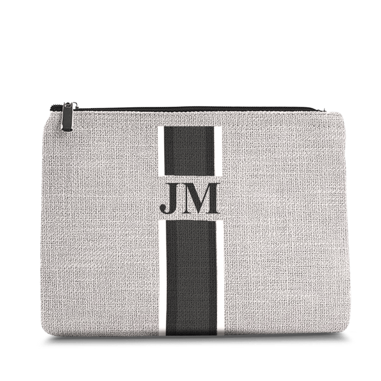 The Lily Canvas Makeup Bag - Washed Grey with White, Grey and Black Stripes_bags