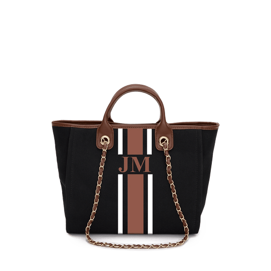 The Lily Canvas Medium - Black with Tan and White_