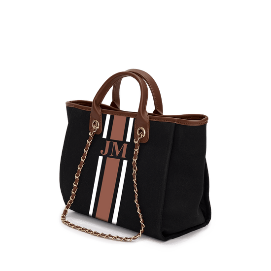 The Lily Canvas Medium - Black with Tan and White_