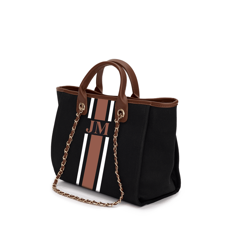 The Lily Canvas Medium - Black with Tan and White_